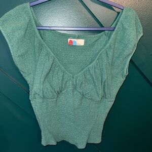 Free People Textured Green Blouse